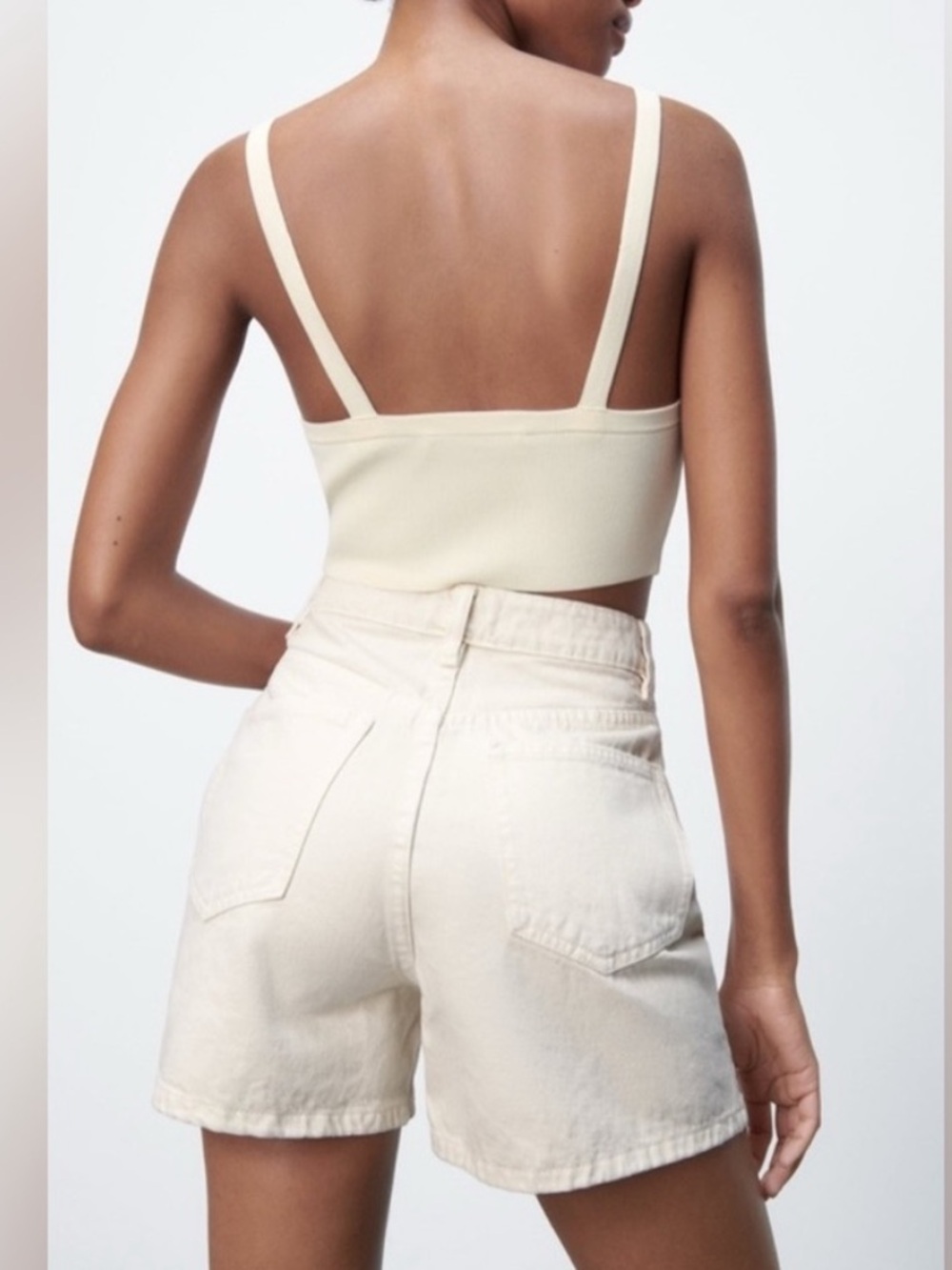 Zara Cream High-Rise Denim Shorts - Picture 5 of 7